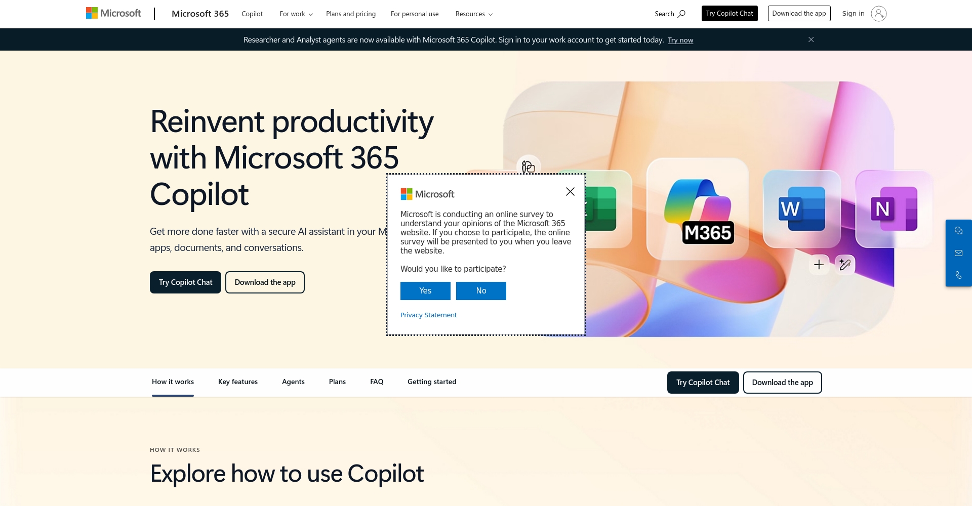 Microsoft 365 Copilot官網截圖