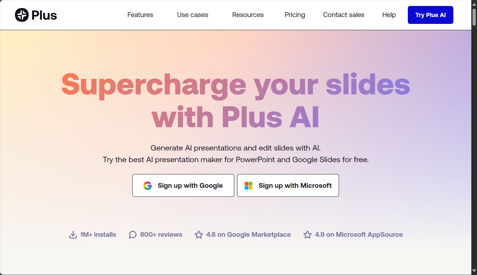 Plus AI官方網站首頁截圖