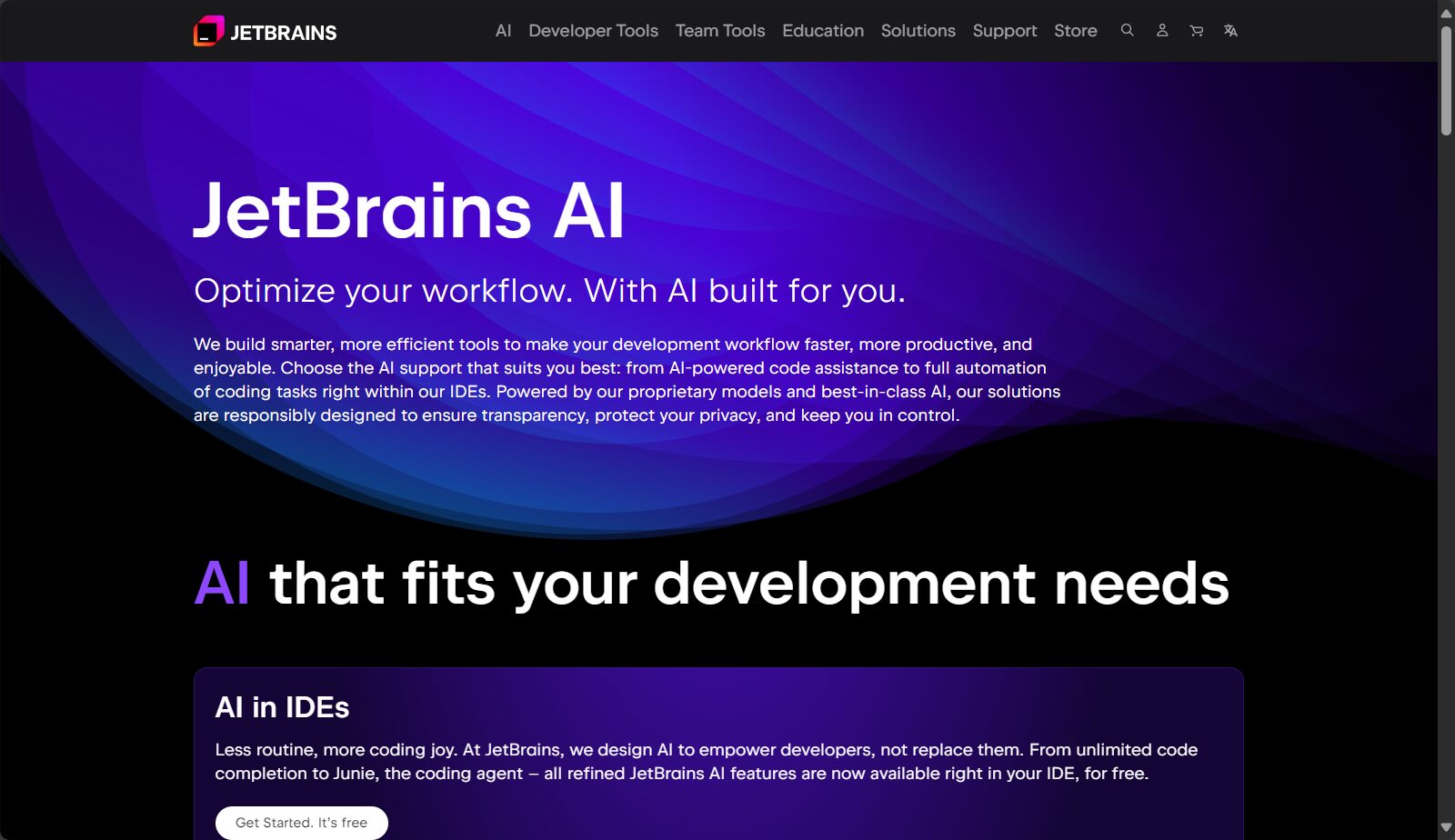 JetBrains AI Assistant介绍页面