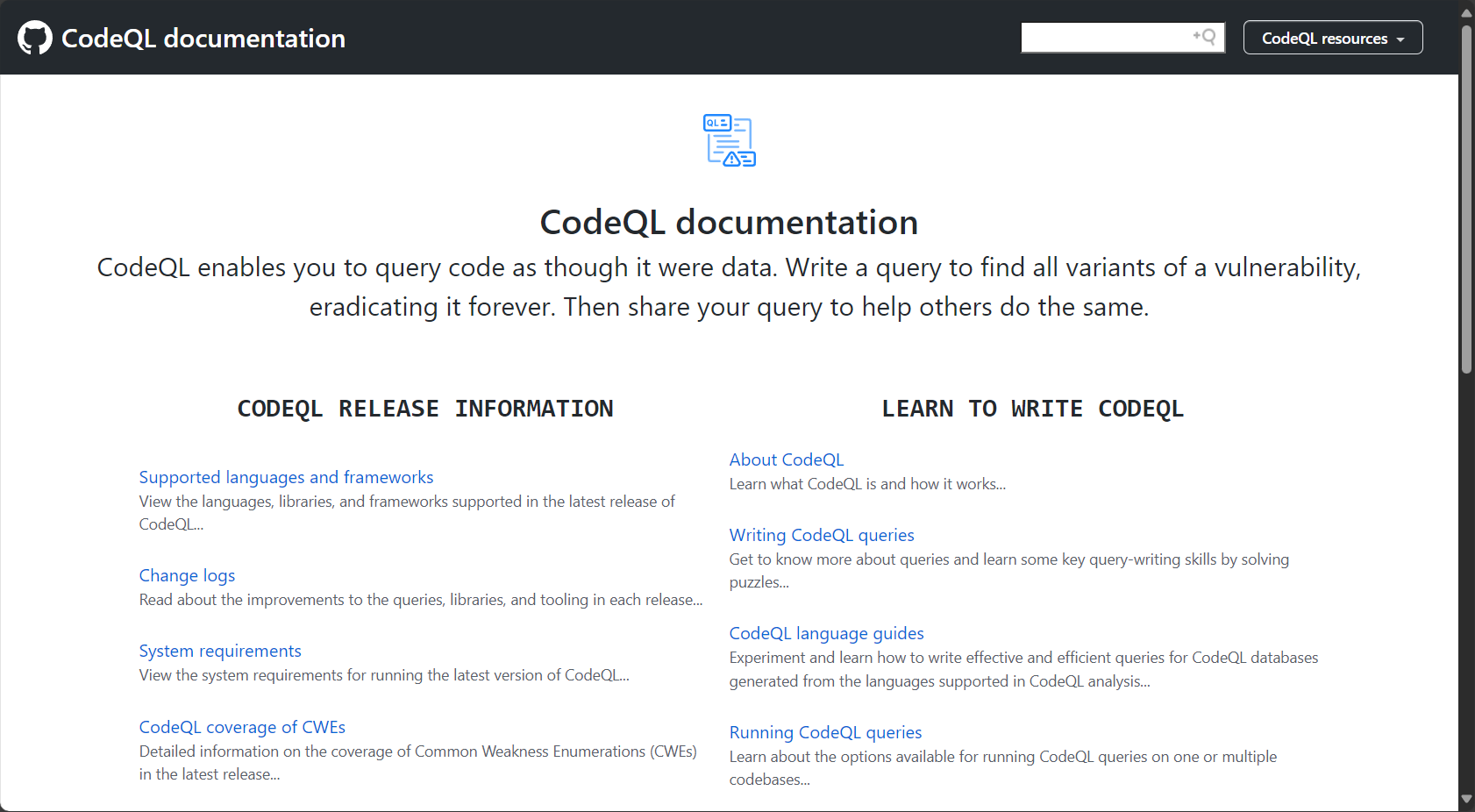 CodeQL官方文档