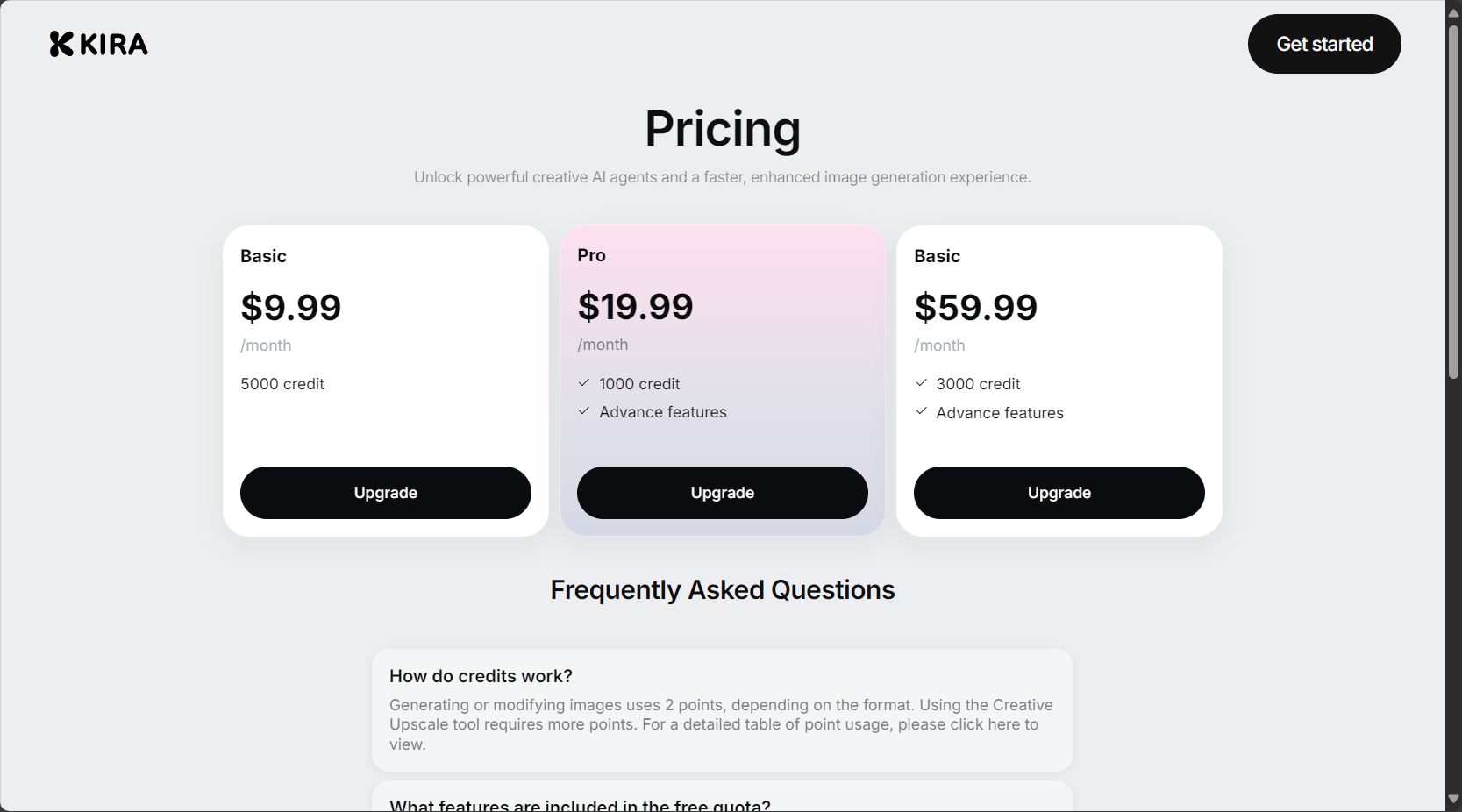 KIRA官方Pricing页
