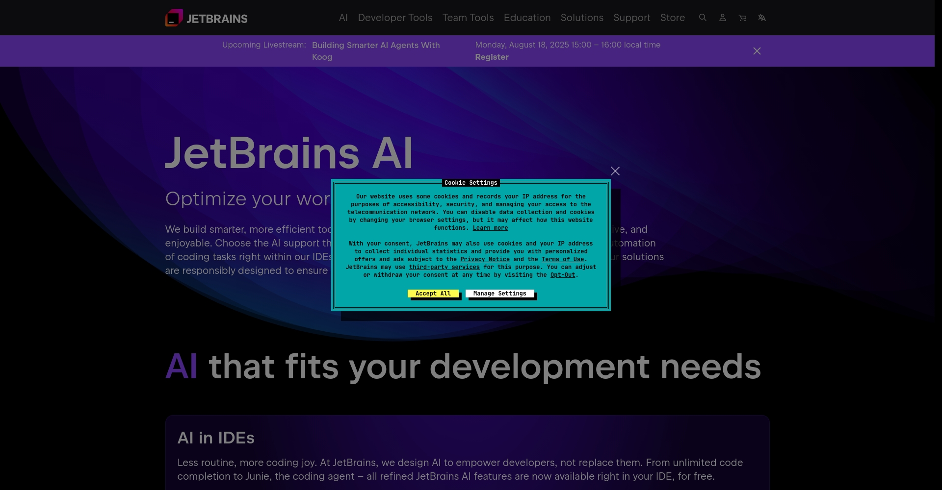 JetBrains AI助手界面