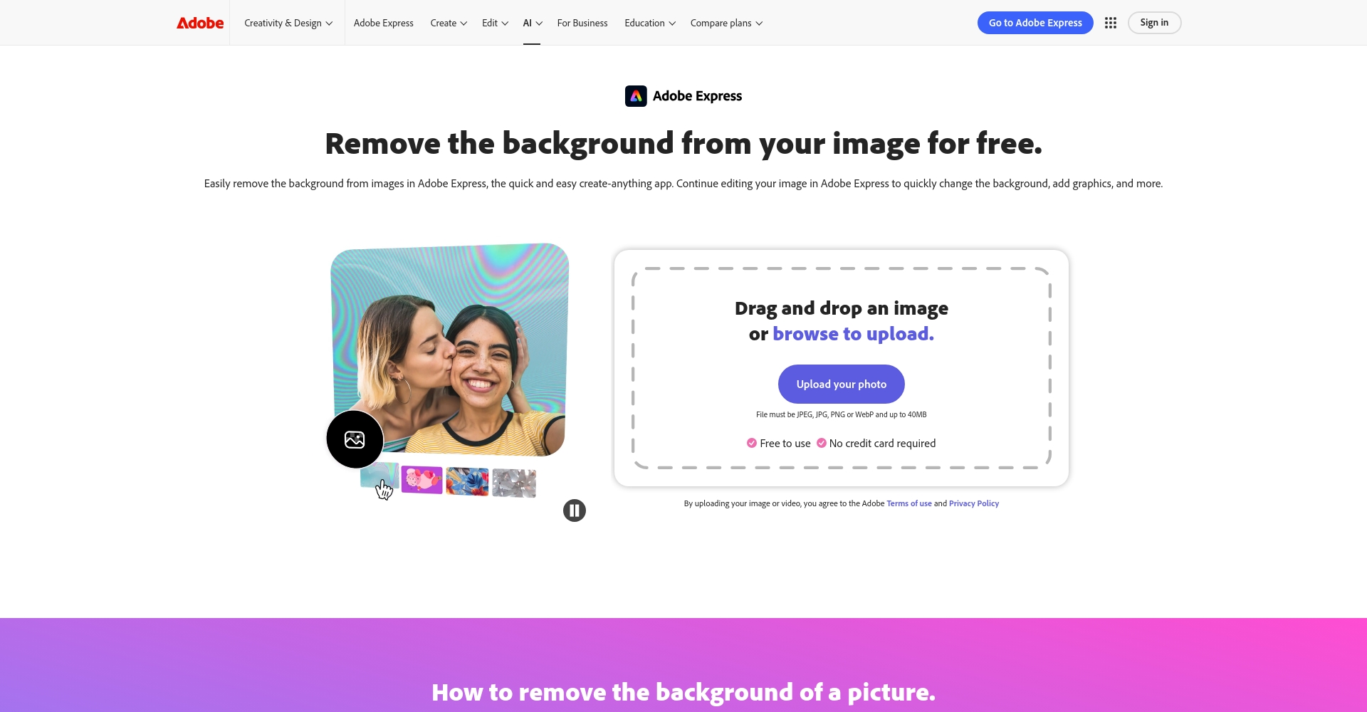 Adobe Image Background Remover官网截图